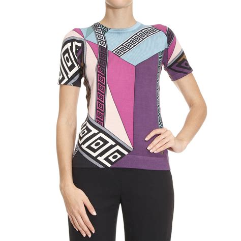 Versace Collection Maglione Donna Maglia Blu Fantasia in Seta 